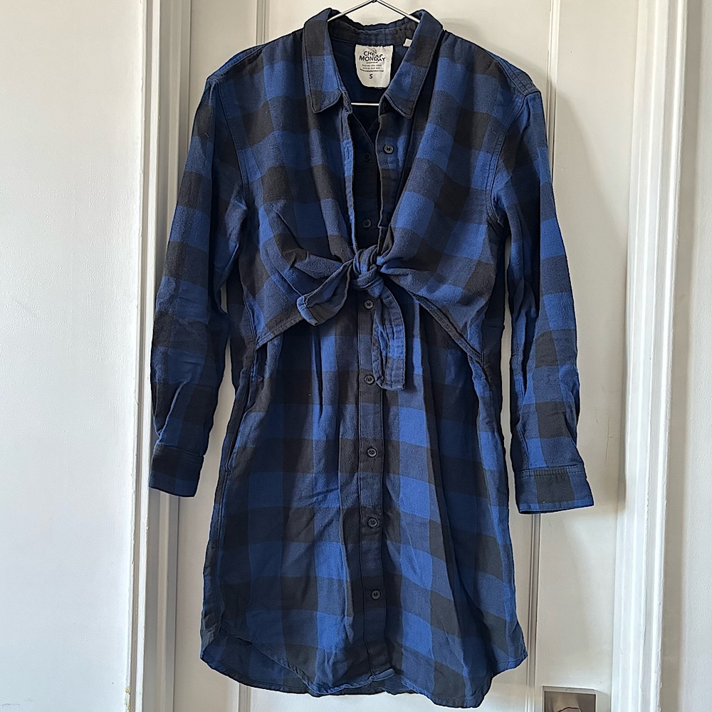 Cheap Monday Black Blue Plaid One Piece Long Sleeve Shirts